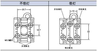 A22□ 外形尺寸 7 A22[]_Terminal Arrangement(Bottom Biew)_Dim