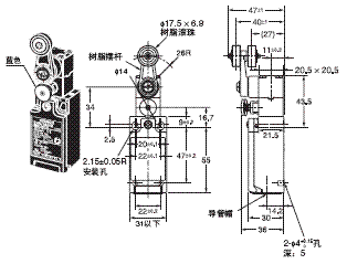 D4N-□R 外形尺寸 4 D4N-1[]20R_Dim