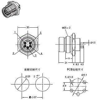 DCA2 / DCN3 / XS4 外形尺寸 61 XS4M-D521-1_Dim